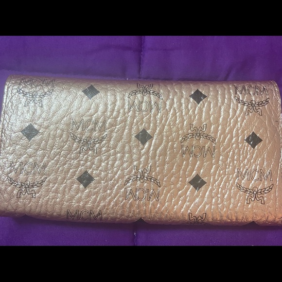 MCM Wallet on Chain Metallic Patricia Visetos Champagne Cross Body Bag